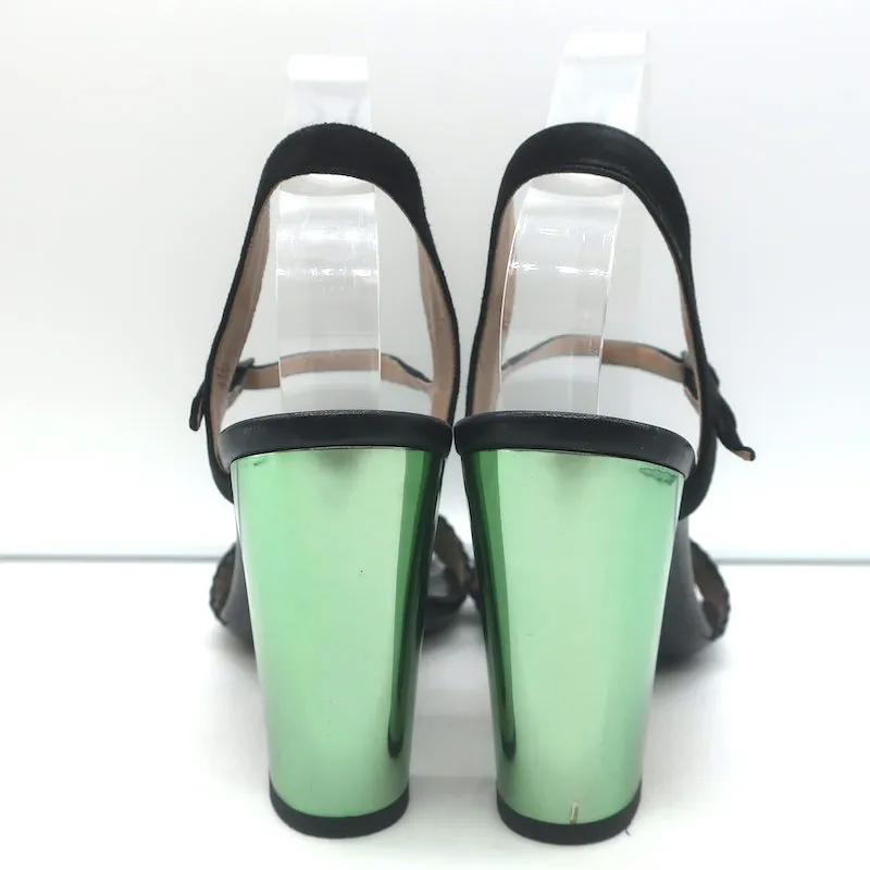 Dries Van Noten Mirrored-Heel Sandal Black Suede & Braided Leather Size 38.5