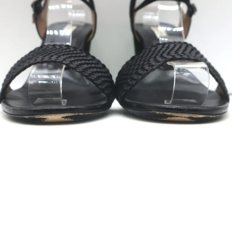 Dries Van Noten Mirrored-Heel Sandal Black Suede & Braided Leather Size 38.5
