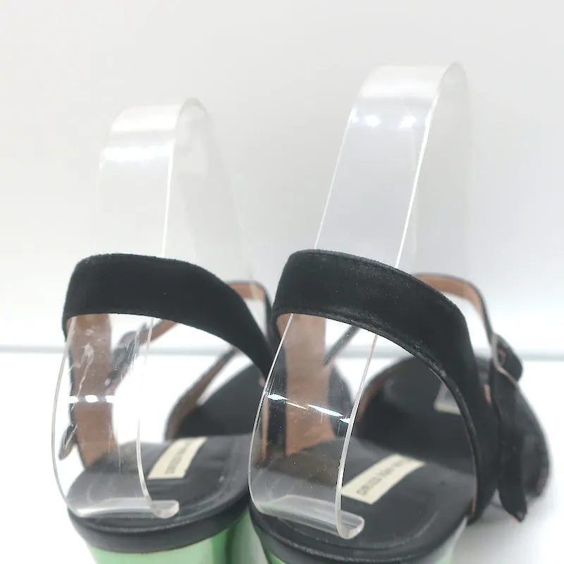 Dries Van Noten Mirrored-Heel Sandal Black Suede & Braided Leather Size 38.5
