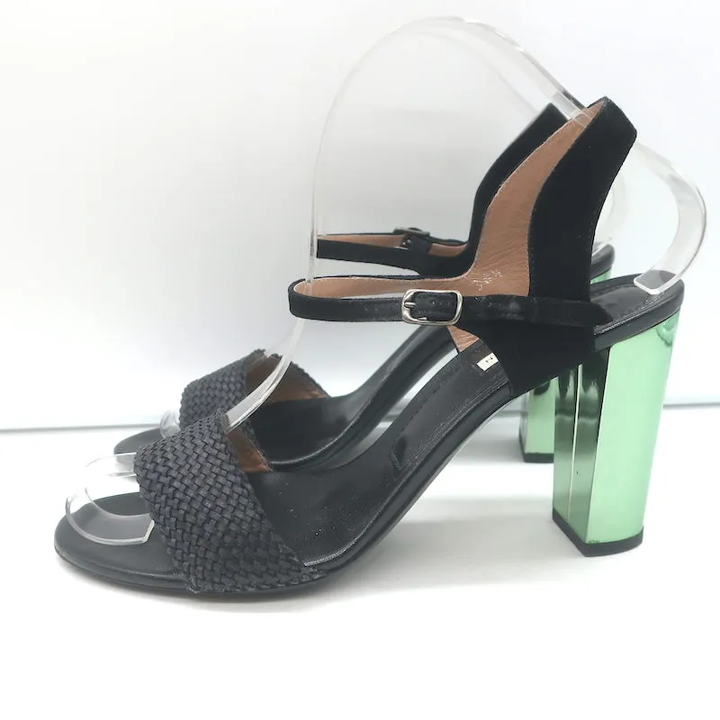 Dries Van Noten Mirrored-Heel Sandal Black Suede & Braided Leather Size 38.5