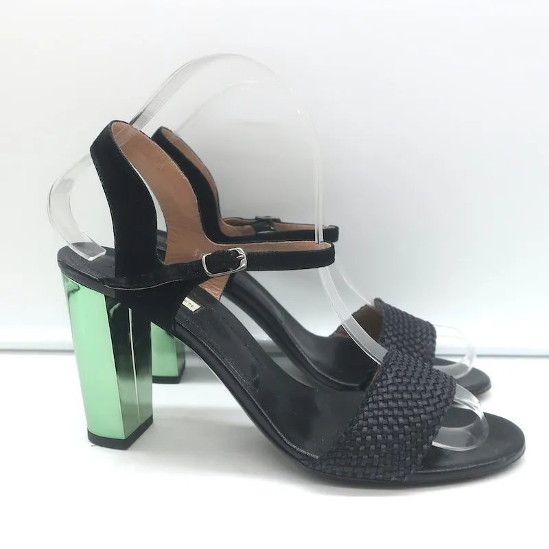Dries Van Noten Mirrored-Heel Sandal Black Suede & Braided Leather Size 38.5