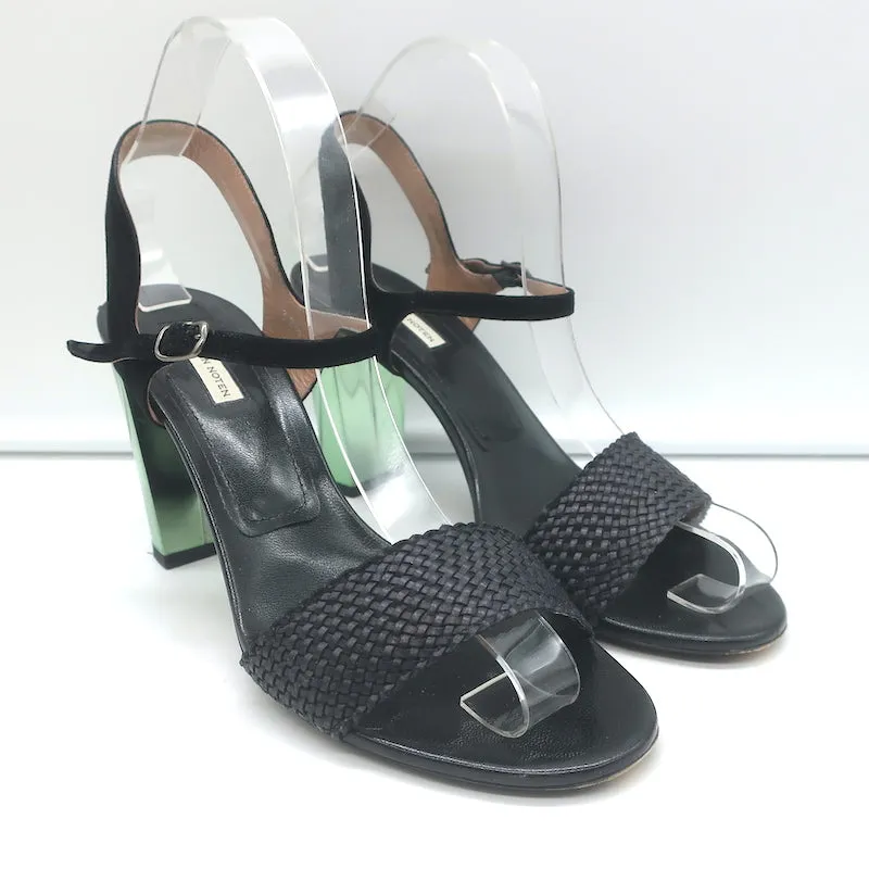 Dries Van Noten Mirrored-Heel Sandal Black Suede & Braided Leather Size 38.5