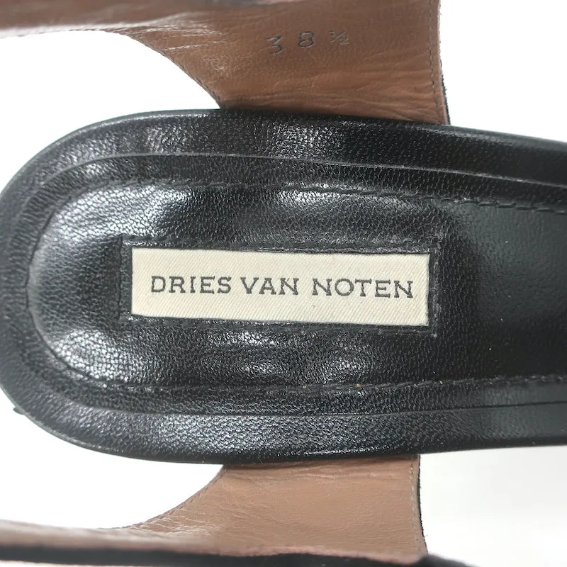 Dries Van Noten Mirrored-Heel Sandal Black Suede & Braided Leather Size 38.5