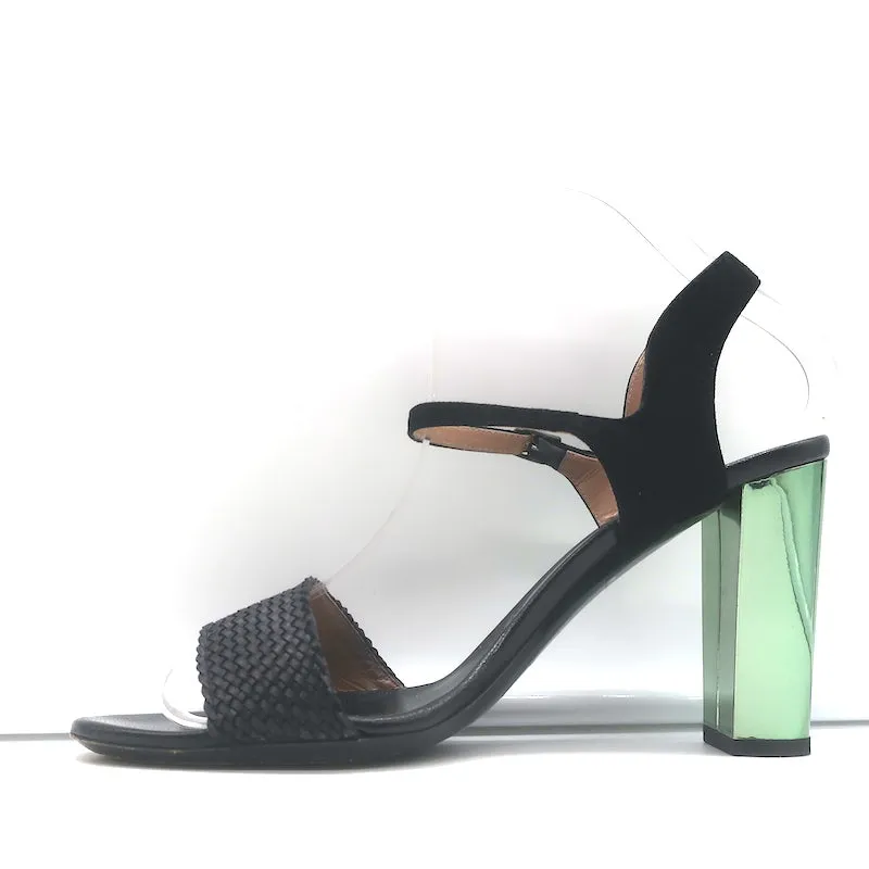 Dries Van Noten Mirrored-Heel Sandal Black Suede & Braided Leather Size 38.5