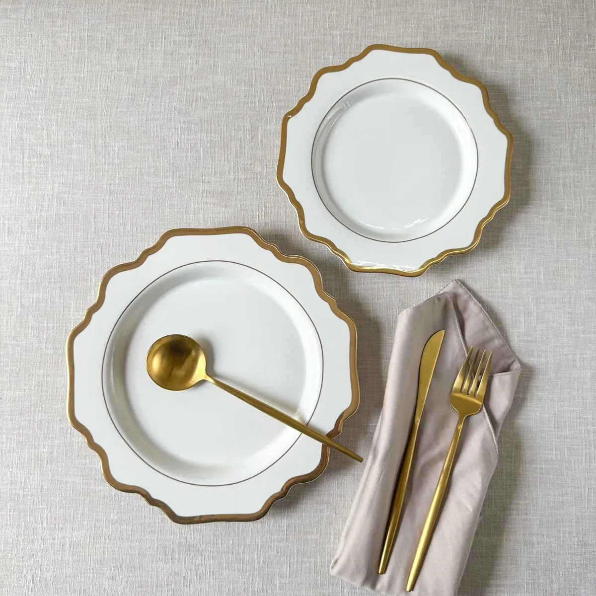 Edit House & Home-Home Artisan Celestine White Porcelain Dinner Plate with Gold Rim  Set of 2