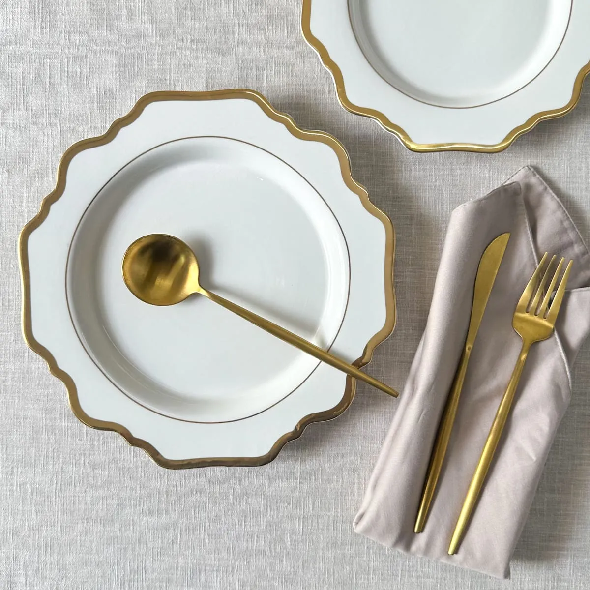 Edit House & Home-Home Artisan Celestine White Porcelain Dinner Plate with Gold Rim  Set of 2