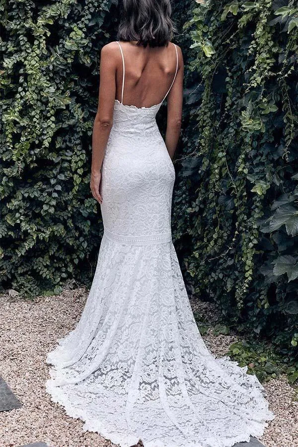 Elegant All Over Lace Mermaid Wedding Dresses Straps Bridal Gown TN260