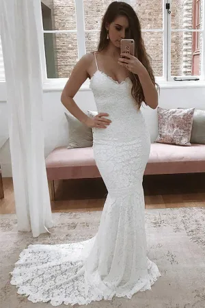 Elegant All Over Lace Mermaid Wedding Dresses Straps Bridal Gown TN260