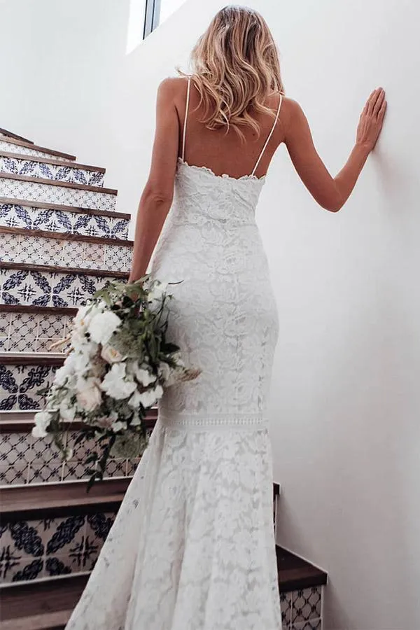 Elegant All Over Lace Mermaid Wedding Dresses Straps Bridal Gown TN260