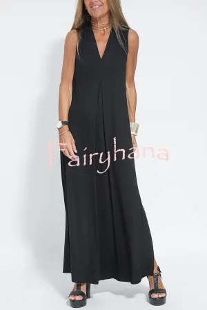 Elegant Is Eternal Knit Solid Color Sleeveless Slit Maxi Dress