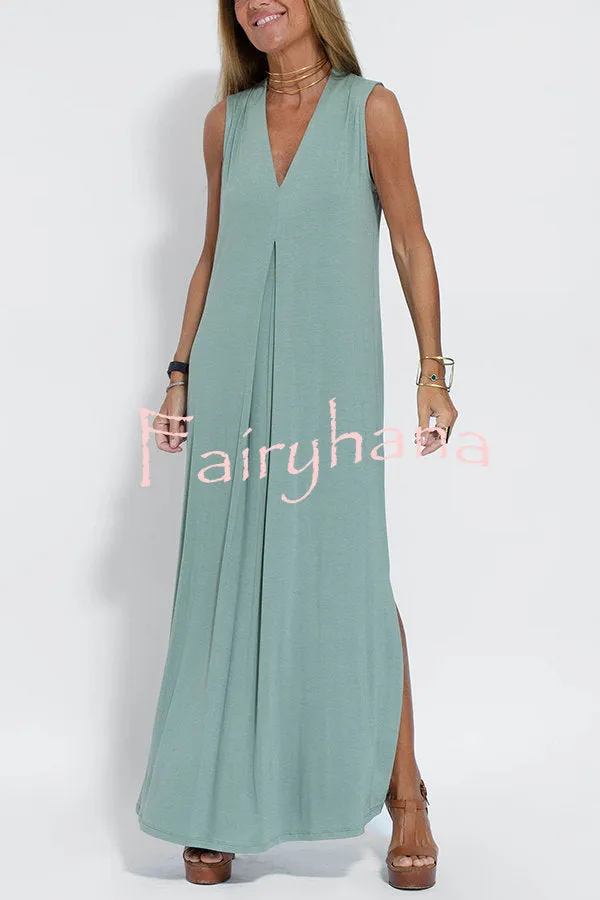 Elegant Is Eternal Knit Solid Color Sleeveless Slit Maxi Dress
