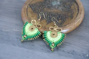 Emerald Harmony Micro Macrame Boho Earrings
