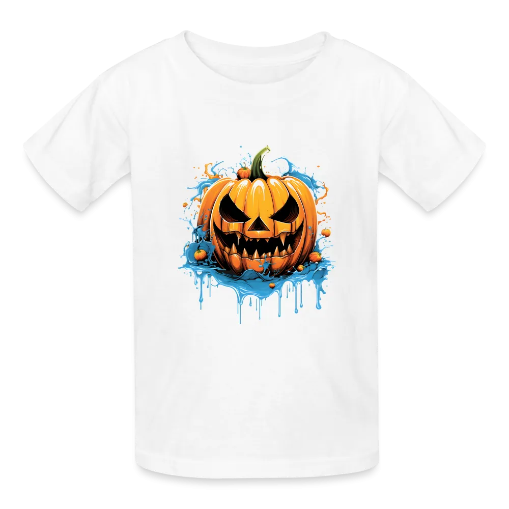 Eternal Jack-o'-Lantern: Hanes Youth Tagless Tee with Spine-Chilling Pumpkin Design