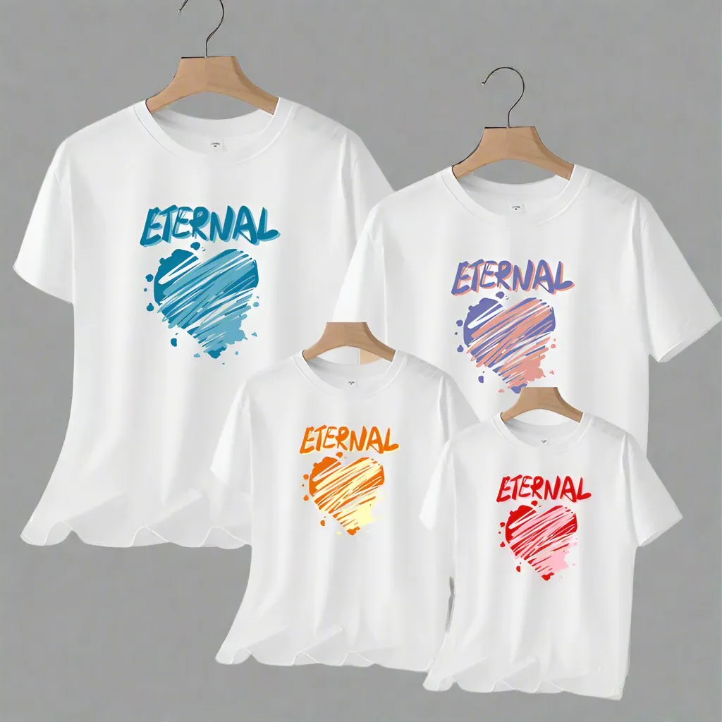 Eternal Love Family Matching T-Shirts - Colorful Heart Design