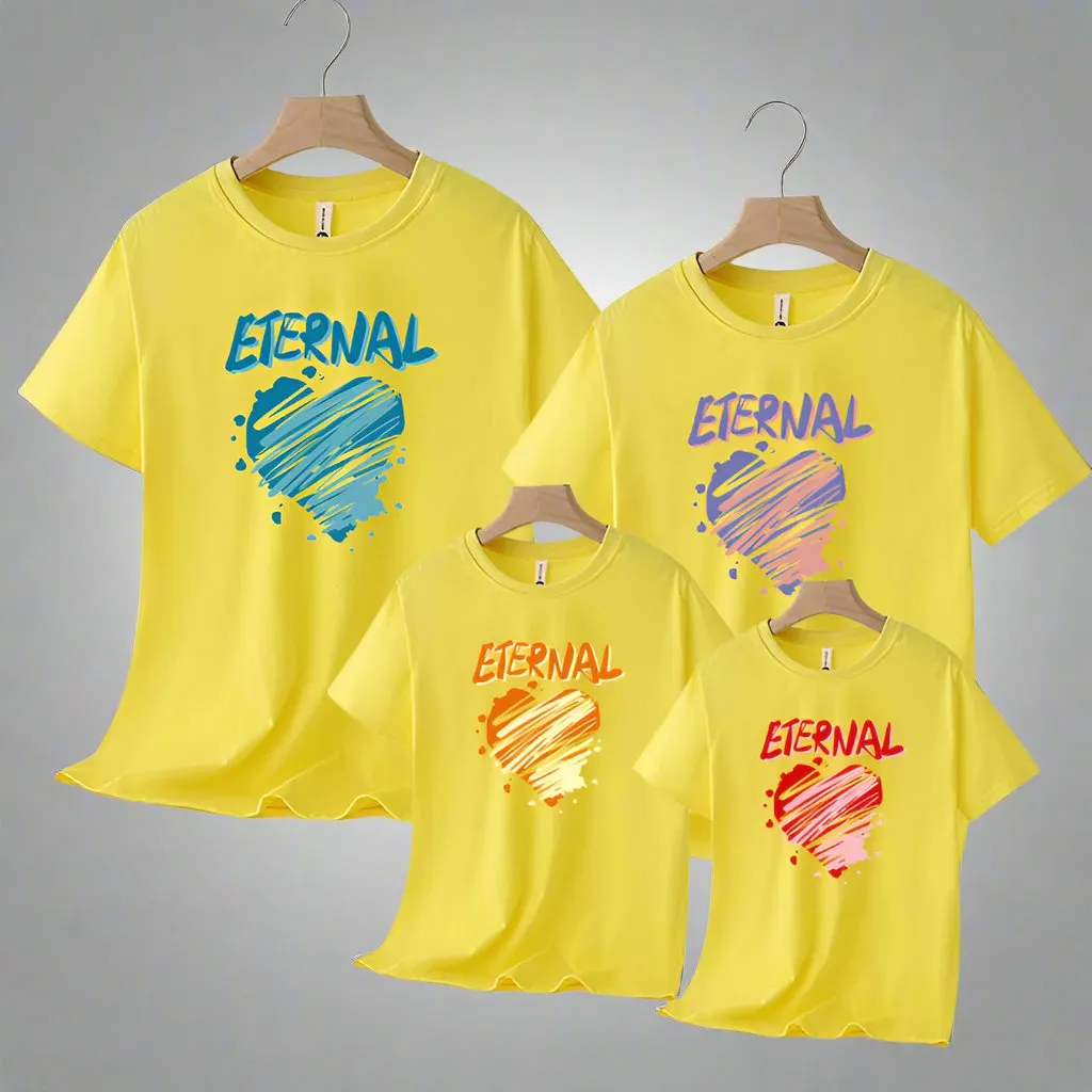 Eternal Love Family Matching T-Shirts - Colorful Heart Design
