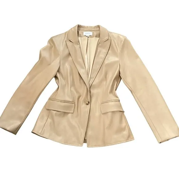 EVEREVE West Bank Faux Leather  Blazer Sand Beige/Light Camel Tan M 303D