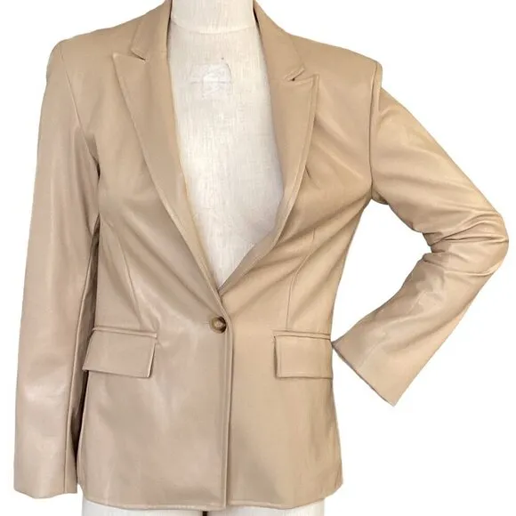 EVEREVE West Bank Faux Leather  Blazer Sand Beige/Light Camel Tan M 303D