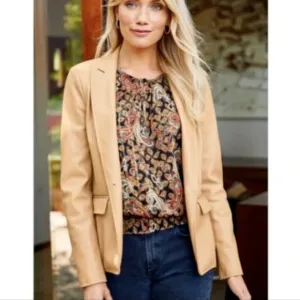 EVEREVE West Bank Faux Leather  Blazer Sand Beige/Light Camel Tan M 303D