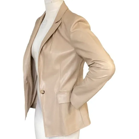 EVEREVE West Bank Faux Leather  Blazer Sand Beige/Light Camel Tan M 303D