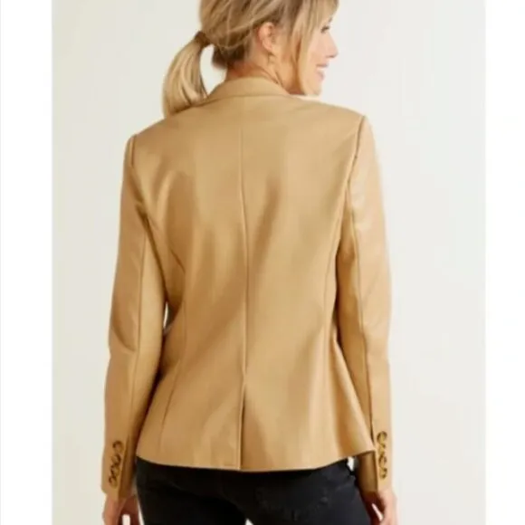 EVEREVE West Bank Faux Leather  Blazer Sand Beige/Light Camel Tan M 303D