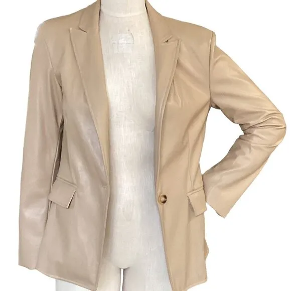 EVEREVE West Bank Faux Leather  Blazer Sand Beige/Light Camel Tan M 303D
