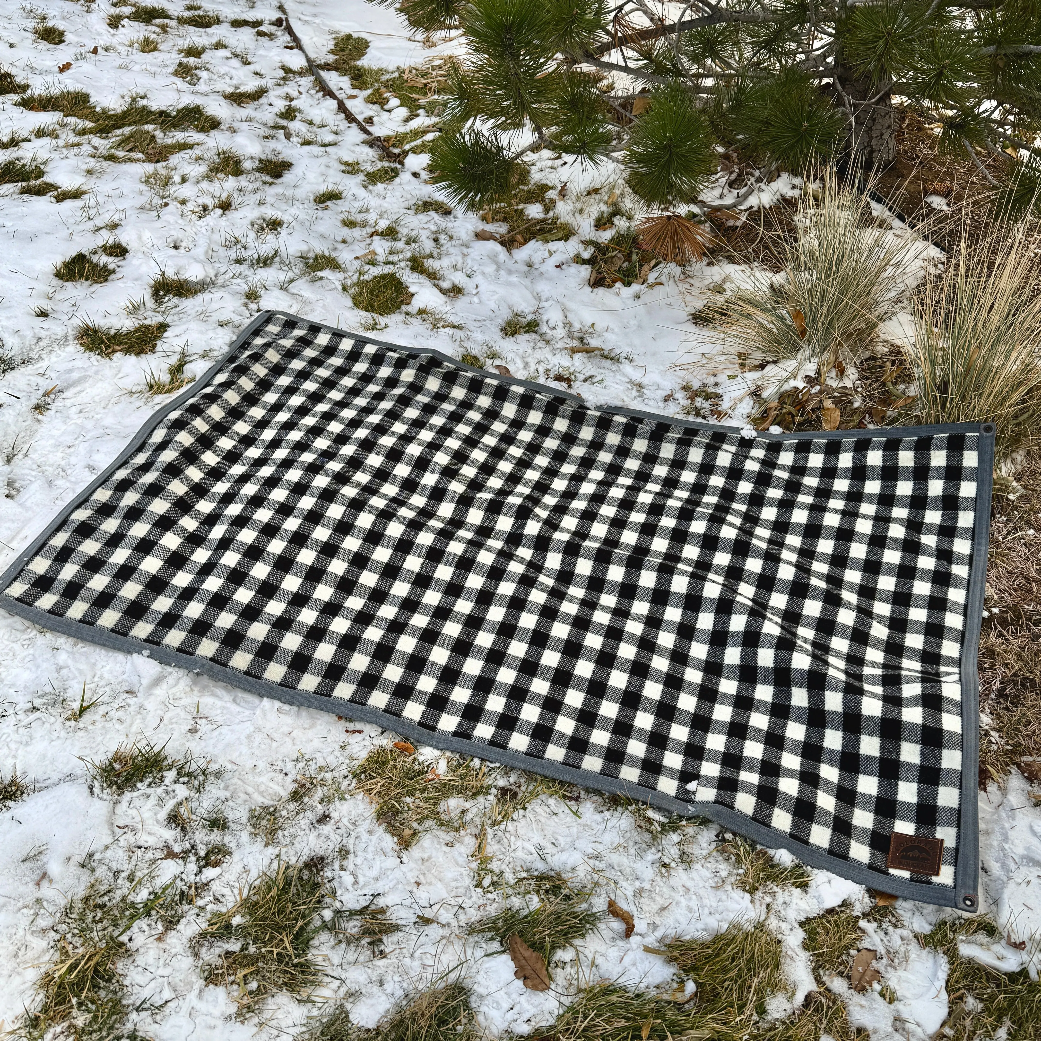 Extra Large Heavy Weight Waxed Canvas and B/W Buffalo Plaid Wool Lined Bushcraft Ground Cloth