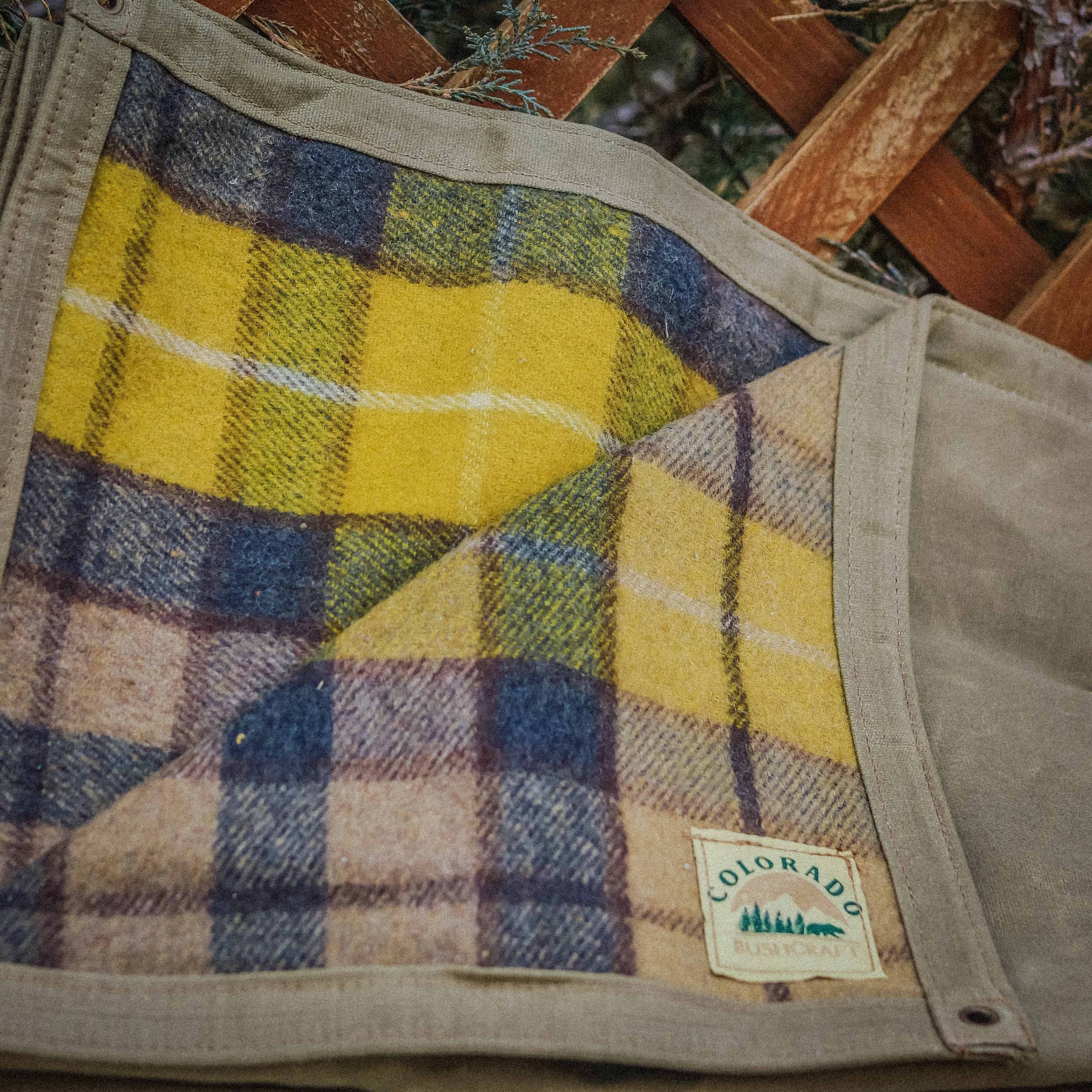 Extra Large Waxed Canvas and Tartan Wool Lined Bushcraft Ground Cloth
