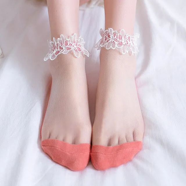 Fashion Lace Flower Thin Socks