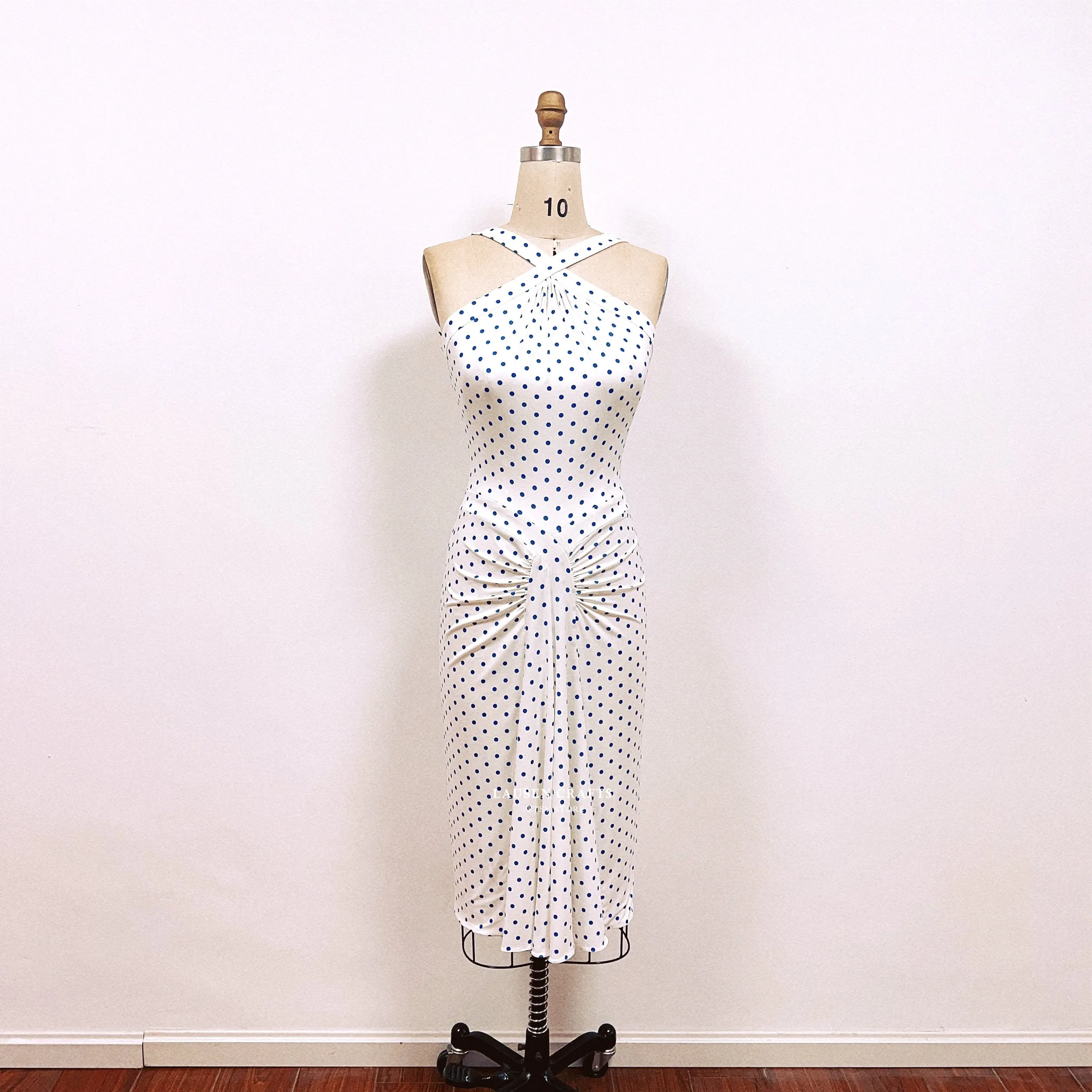 Fashion Marilyn Blue Polka Dot Dress Prom Midi 1950s Dress