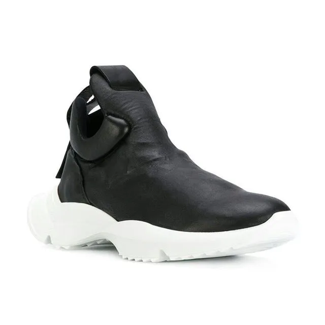 Fashion Men Gothic Thick Platform Sneakers High Top Genuine Leather Shoes Male Slip On Casual Footwar Street Dancing Zapatos