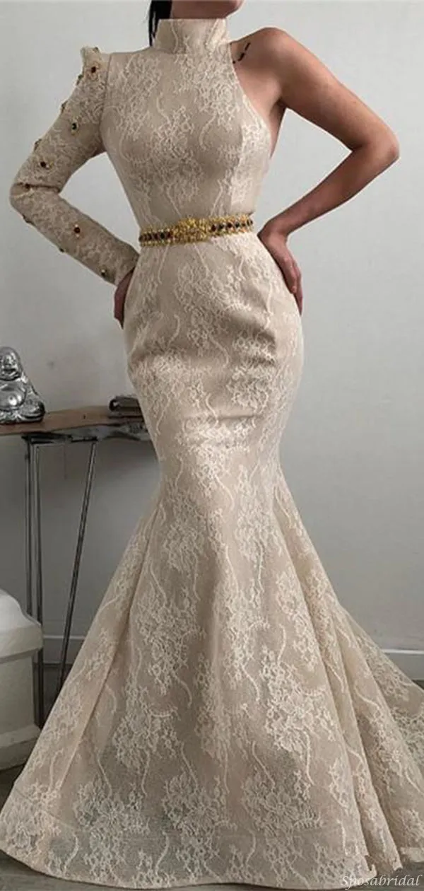 Fashion Mermaid Long Sleeve One Shoulder Evening Prom Dresses PD2392