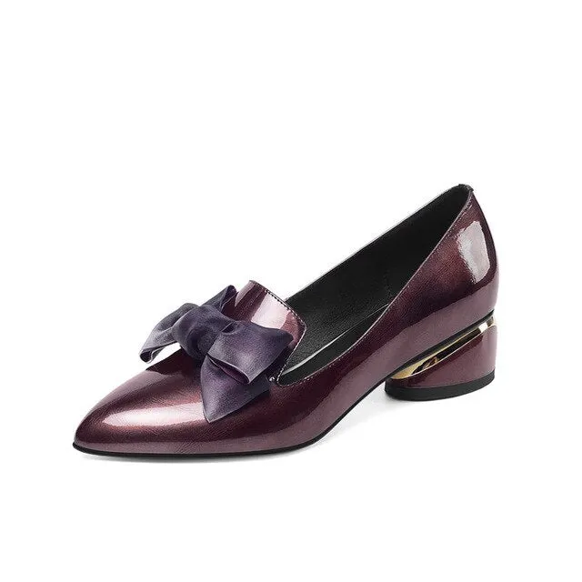 FEDONAS Elegant Women Spring Summer Shoes Women Genuine Cow Patent Leather Pointed Toe Butterfly-knot Pumps Dancing Shoes Woman