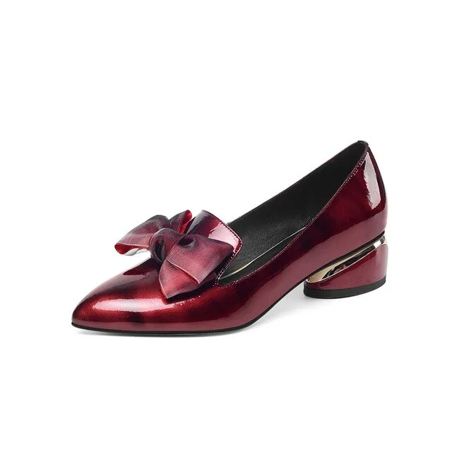 FEDONAS Elegant Women Spring Summer Shoes Women Genuine Cow Patent Leather Pointed Toe Butterfly-knot Pumps Dancing Shoes Woman