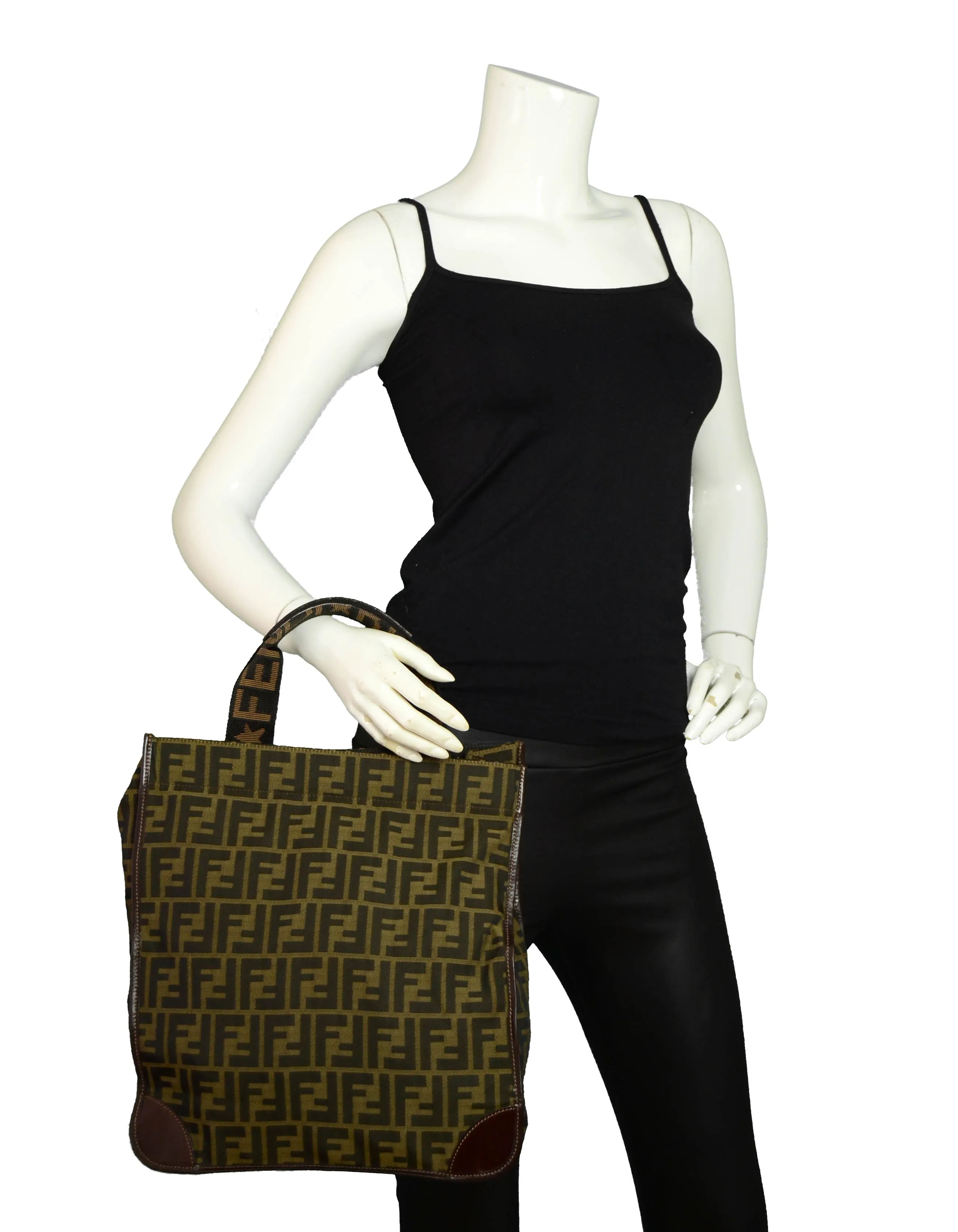 Fendi Vintage Tobacco Brown Canvas Zucca Tote Bag