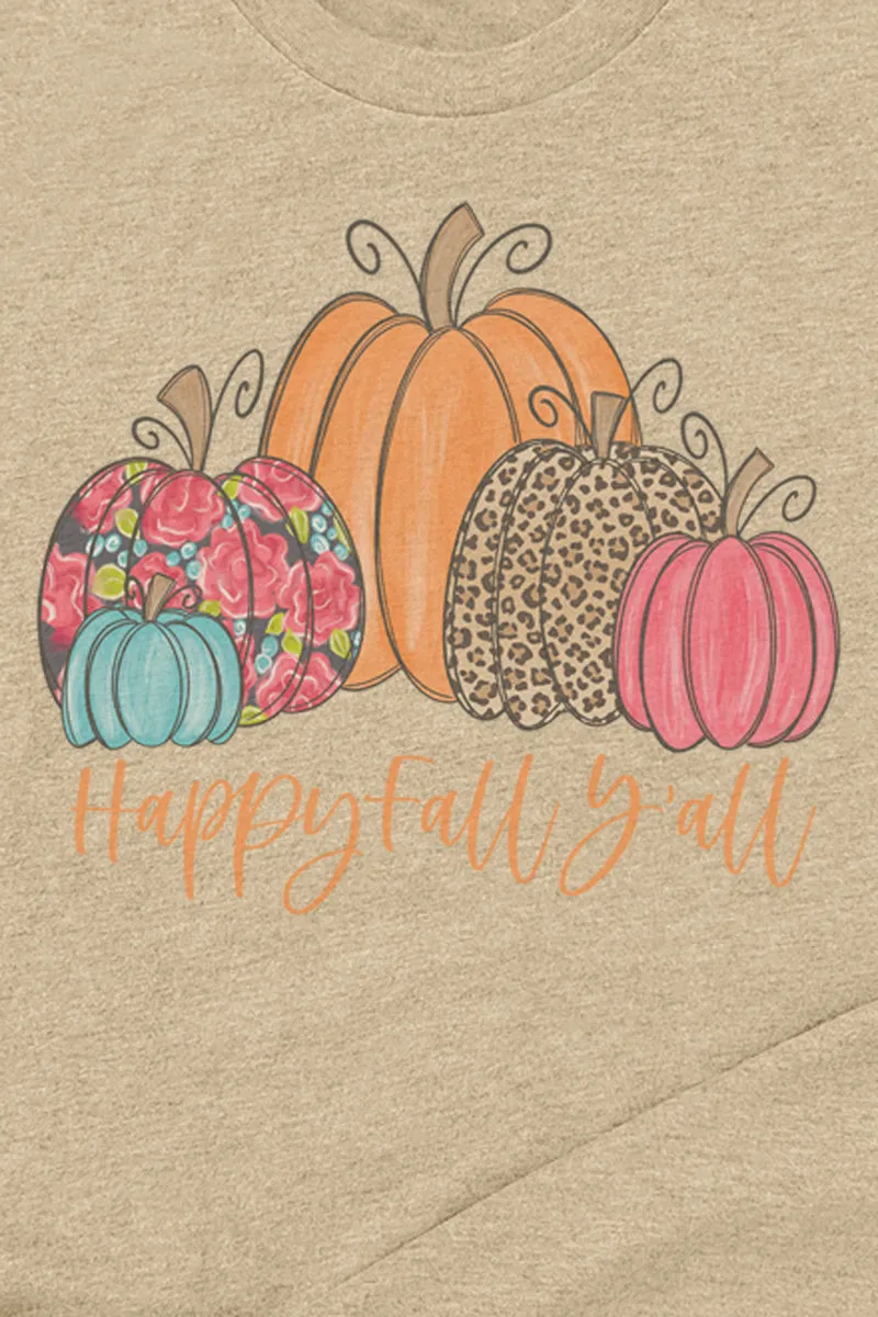 Floral Pumpkin Happy Fall Y'all Tri-Blend Short Sleeve Tee