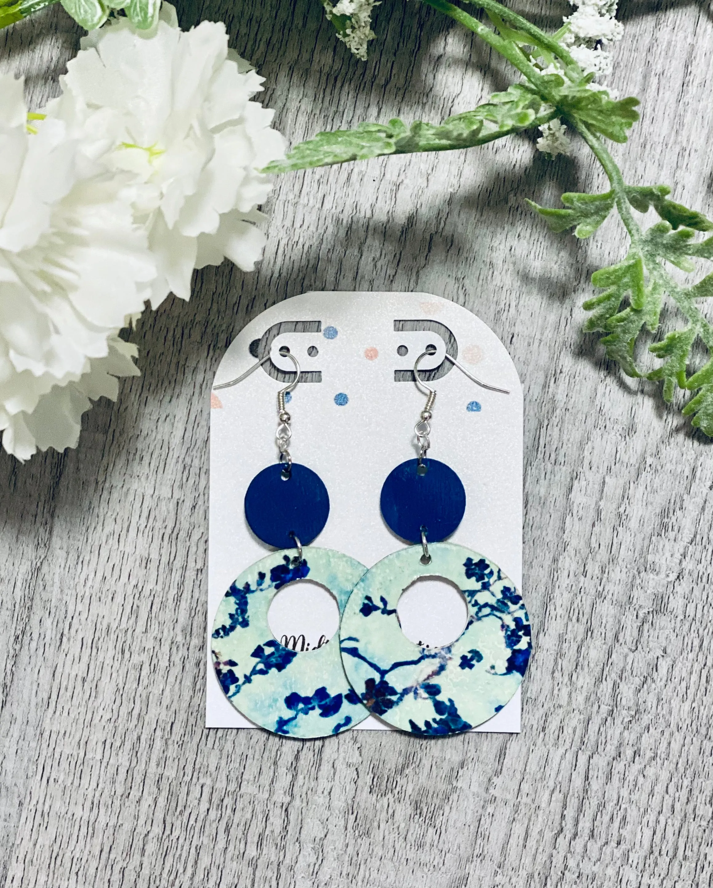 Floral Round Wooden Earrings