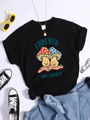 Forever My Lovely Cartoons Mushroom Female T Shirt Summer Comfortable Short Sleeve Korean Vintage Clothing Fashion Casual Tshirt