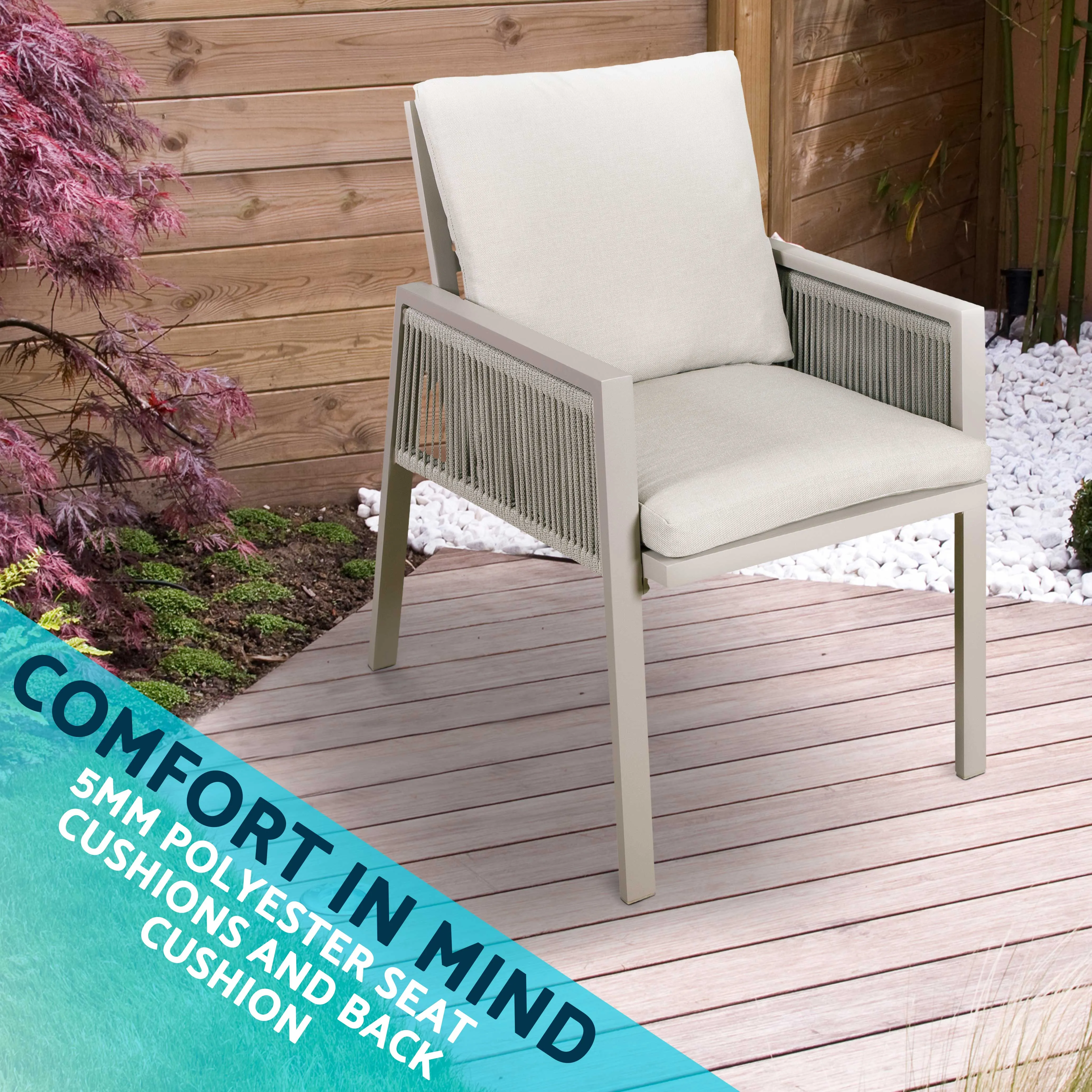 Fusion Garden/Patio Dining Chairs with Armrests, Set of 6, Light Grey - DG49