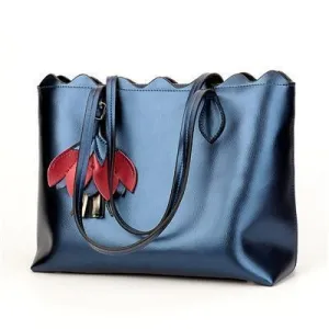 Genuine Leather Large Capacity Metallic Tote Bag