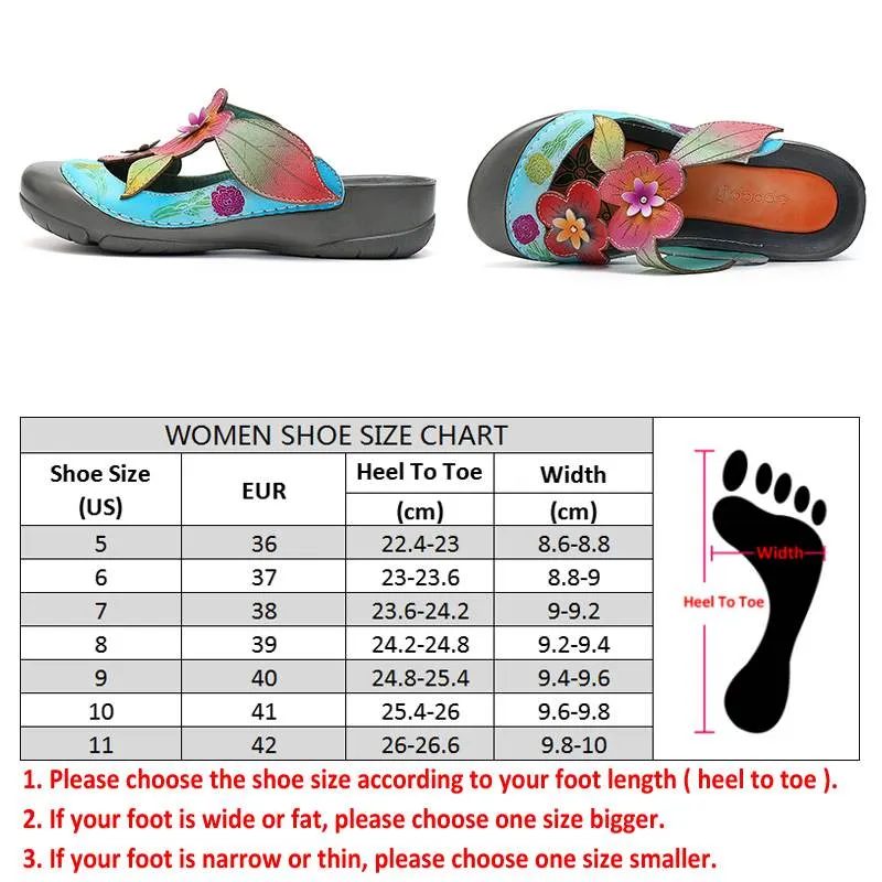 Genuine Leather Retro Splicing Flowers Pattern Stitching Adjustable Hook Loop Sandals Casual Vintage Flat Shoes Women New