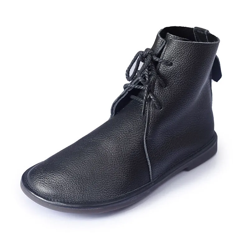 Genuine Leather Round Toe All-match Martin Boots Comfortable and Soft Women's Shoes