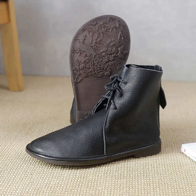 Genuine Leather Round Toe All-match Martin Boots Comfortable and Soft Women's Shoes