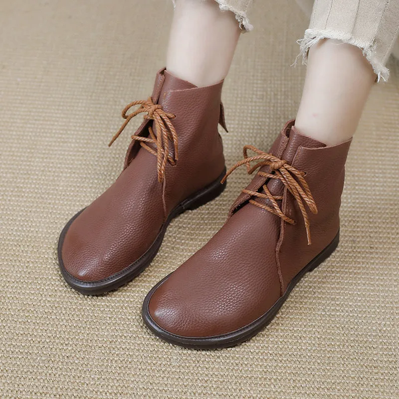 Genuine Leather Round Toe All-match Martin Boots Comfortable and Soft Women's Shoes