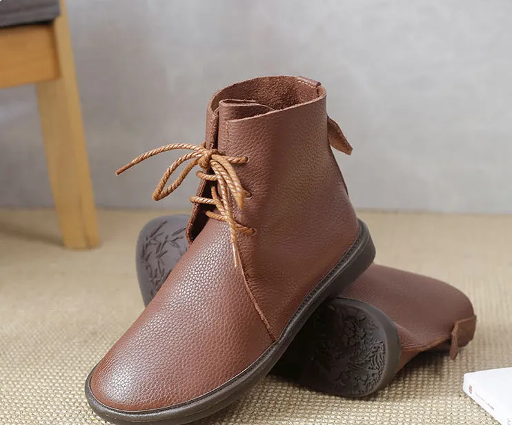 Genuine Leather Round Toe All-match Martin Boots Comfortable and Soft Women's Shoes