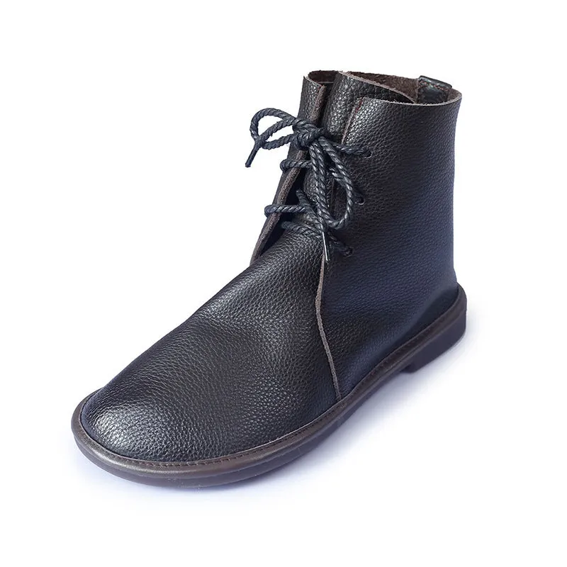 Genuine Leather Round Toe All-match Martin Boots Comfortable and Soft Women's Shoes