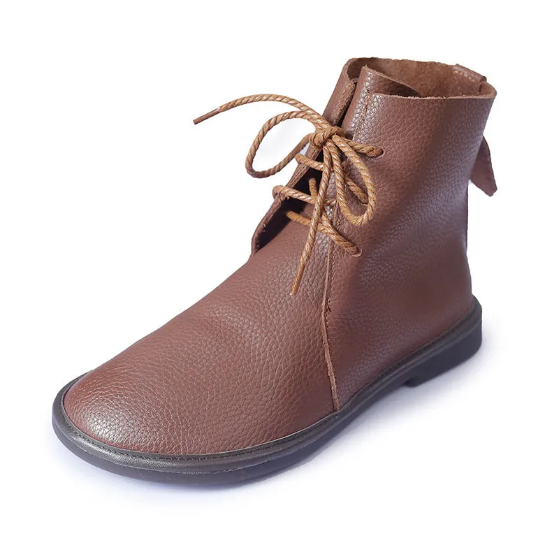 Genuine Leather Round Toe All-match Martin Boots Comfortable and Soft Women's Shoes