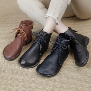 Genuine Leather Round Toe All-match Martin Boots Comfortable and Soft Women's Shoes