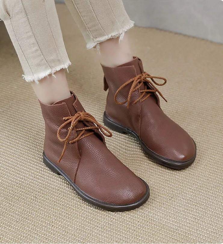 Genuine Leather Round Toe All-match Martin Boots Comfortable and Soft Women's Shoes
