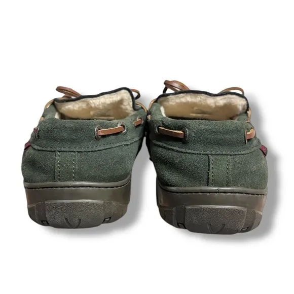G.H. BASS Green Suede Moccasin Shoes Faux Shearling Lining
