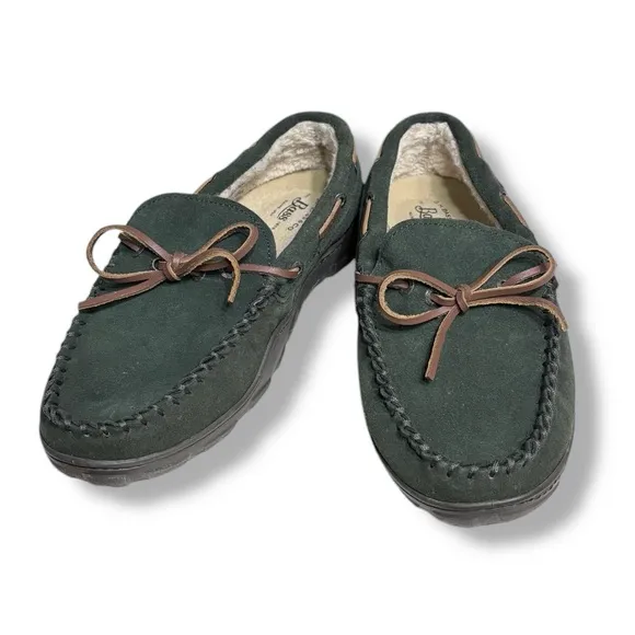 G.H. BASS Green Suede Moccasin Shoes Faux Shearling Lining